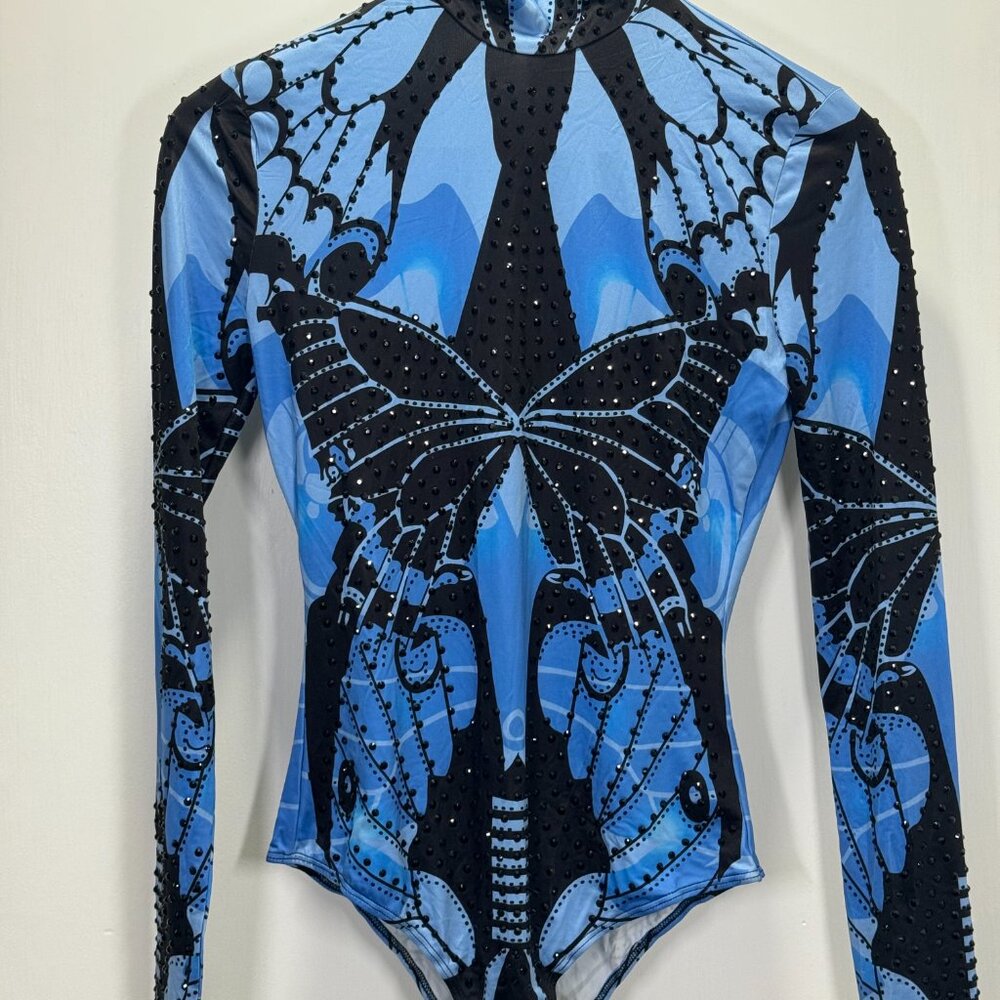 Blue Butterfly Long-Sleeve Bodysuit